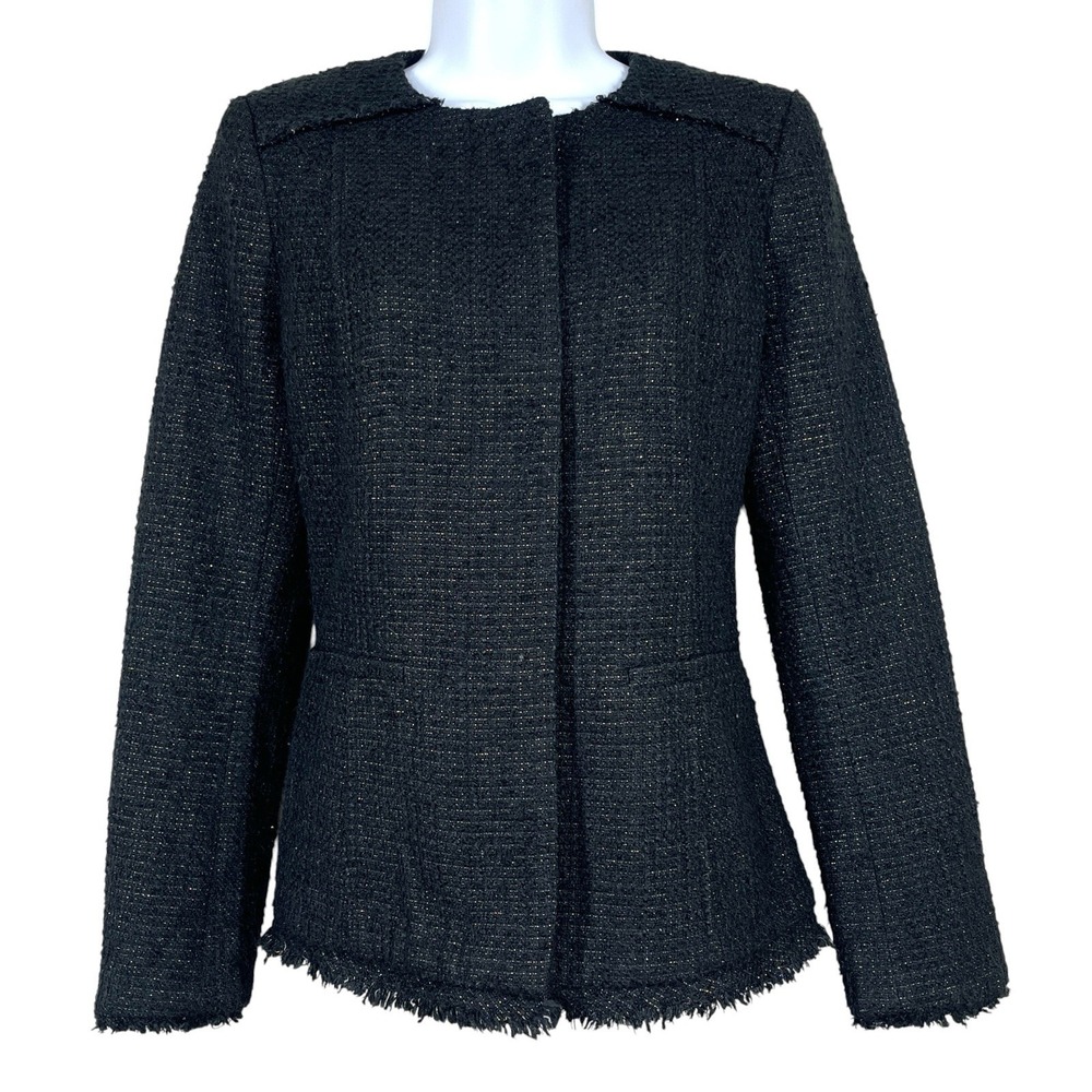 Banana Republic Tweed Boucle Lady Jacket Size 2 Black Gold Sparkle Classic Chic